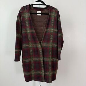 REVOLVE UNIF Plaid Open  Cardigan Sweater Women's XS Red Green Preppy Collegiate